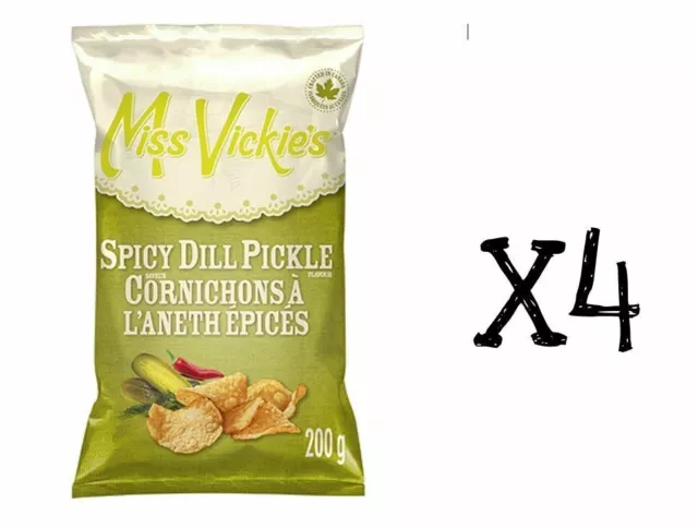 Miss Vickies Kettle Cooked Potato Chips Spicy Dill Pickle 200g x 4 bags CANADIAN