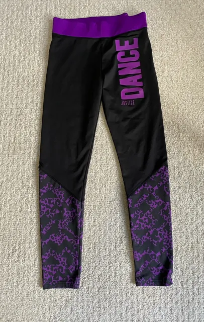 Justice Active Dance Leggings Stretch Yoga Pants Black Purple, Girls Size 16