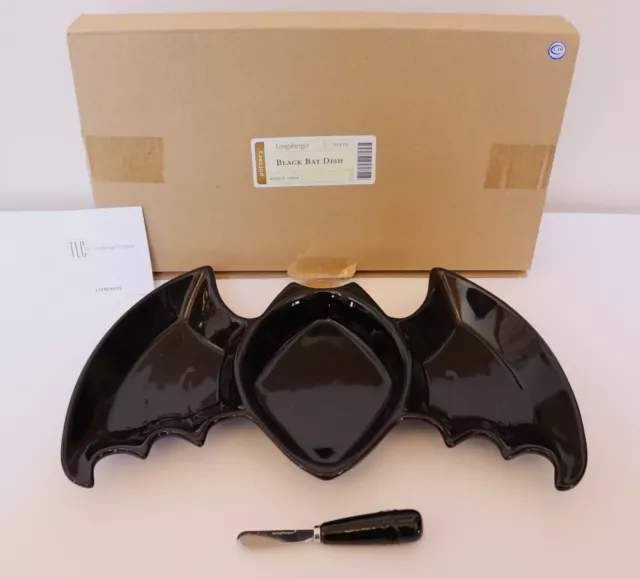 Longaberger Pottery Black Bat Dish #32032 & Woven Traditions Spreader~New In Box