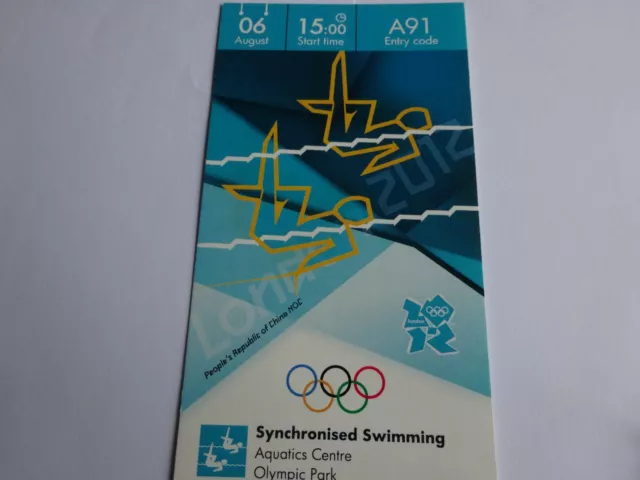 London 2012 Olympic Games ORIGINAL SYNCHRONISED SWIMMING ticket 6th Aug !