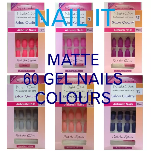 24 matte runde Stiletto falsche Nägel. Vollabdeckung gefälschte Nagelspitzen.60 Farben Akt UK