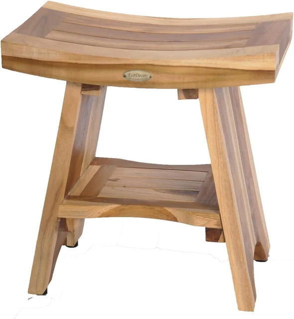 Taburete de ducha EcoDecors Serenity banco de ducha de madera de teca natural con se...