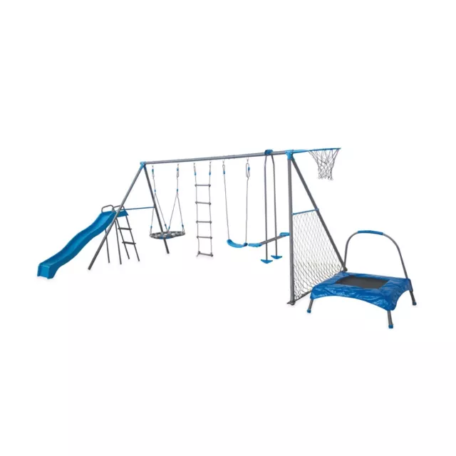 8 Station Swing Set Slide Climb Kids Outdoor Play Fun Safe Toy With Trampoline