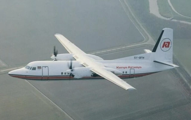Kenya Airways Fokker 50 5Y-BFM postcard