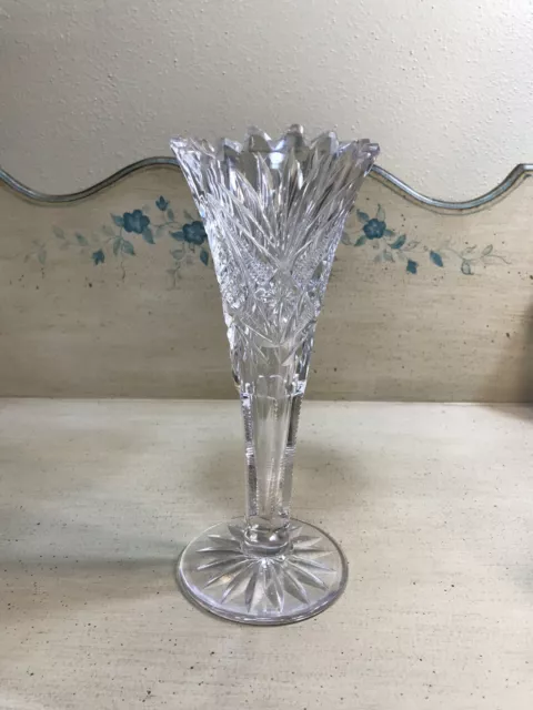 Antique ABP Cut Glass Slender Trumpet Vase American Brilliant Period