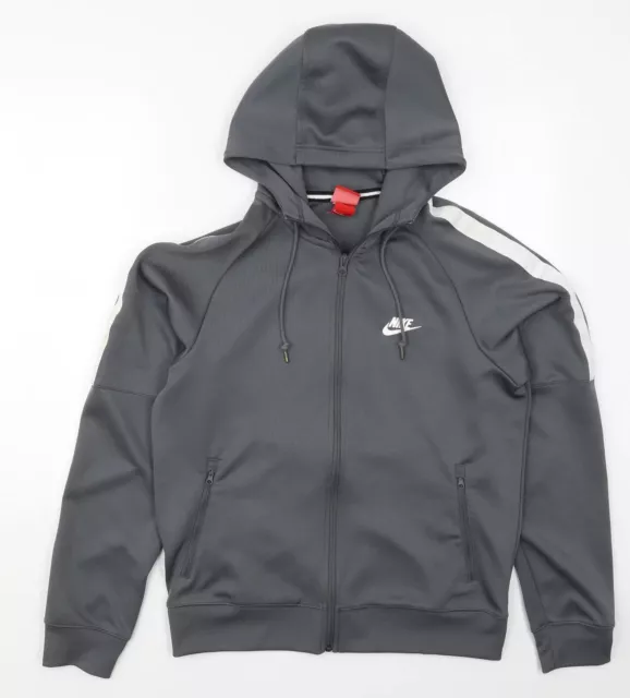NIKE Mens Grey White 708097-022 Full Zip Tracktop Hooded Jacket Size Medium