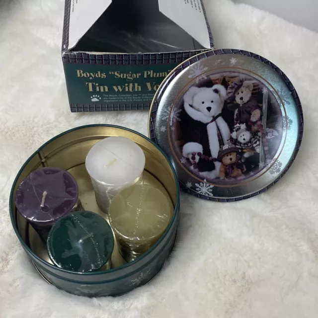 Rare Christmas Boyds Bears Tin With Votive Candles Sugar Plum Sealed Unused