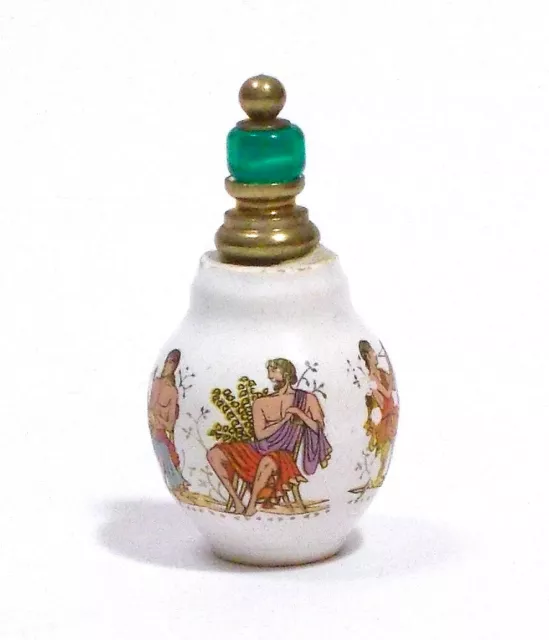 Bottiglietta Porta Profumo Vintage In Ceramica Greca Scene Mitologiche - Bianco