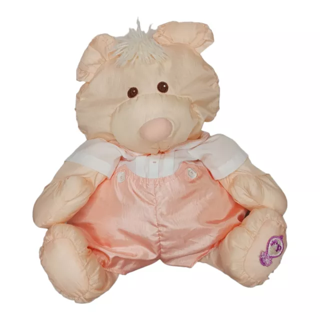 Vintage 1986 Fisher Price Puffalump Bear Cub  Peach Romper Plush Stuffed EUC