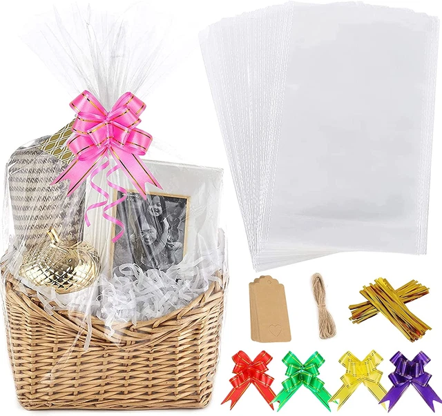 Bolsas de cesta de celofán ACEHOME 20 piezas, bolsa de celofán transparente de 14X20 pulgadas con tirón y