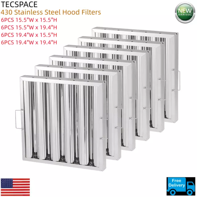 TECSPACE Commercial 6PCS 430 Stainless Steel Hood Filters for Restaurant Kitchen