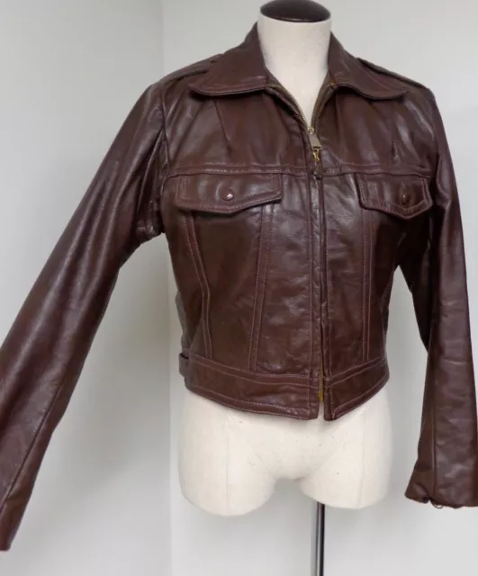 Harley Davidson Vntg Amf Brown Leather Cavalier Trucker Style Jacket Motorcycle