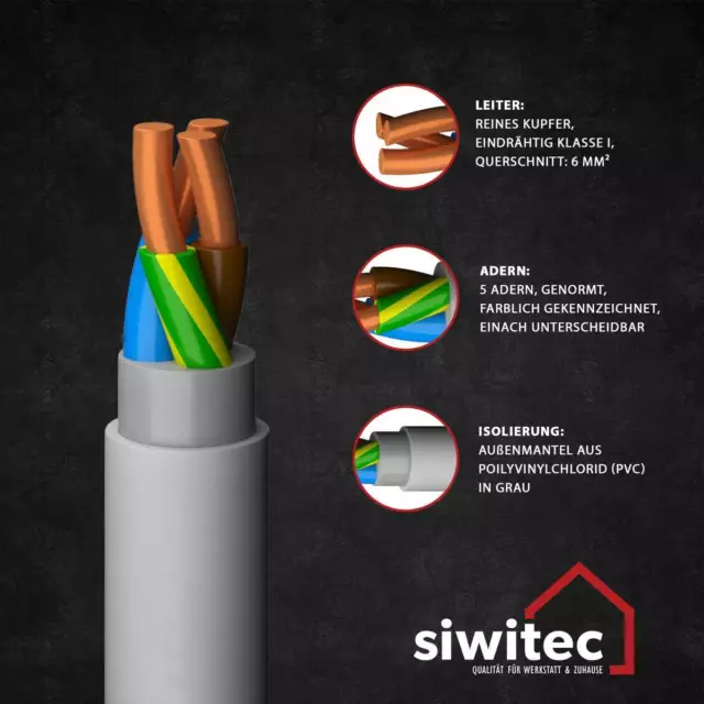 siwitec NYM-Kabel | NYM-J 5x6 | 3-100 m | Stromkabel | Made in Germany 2