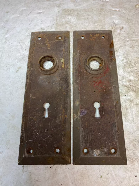 Antique Lot Of 2 Brass Tone Door Lock Skeleton Key Back Plates Salvage