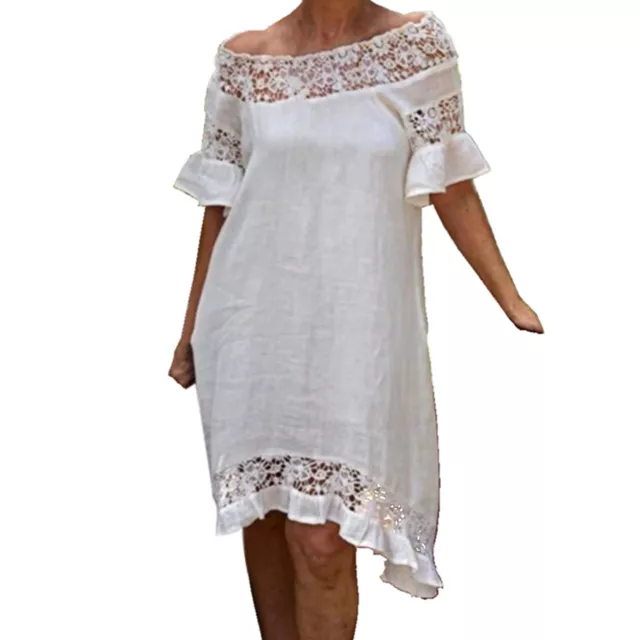 Dress Romantic Loose Type See-through Off Shoulder Women Dress Short Sleeves