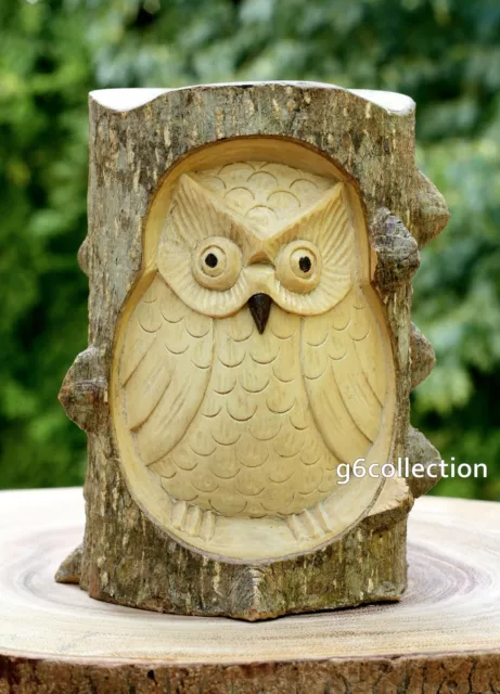 Unique Gift Hand Carved Wooden Owl Statue Figurine Sculpture Wood Home Decor Art