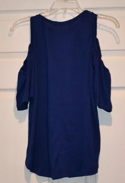 LOUISE PARIS WOMEN'S Blue Lace Inset Short Sleeve Cold Shoulder Top ...