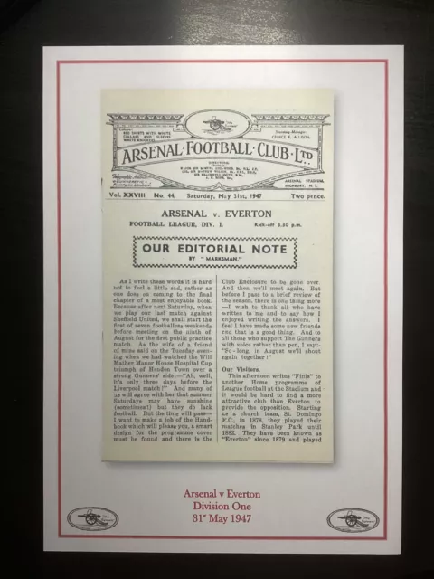 1946-47 Arsenal v Everton Division 1 Programme PRINT