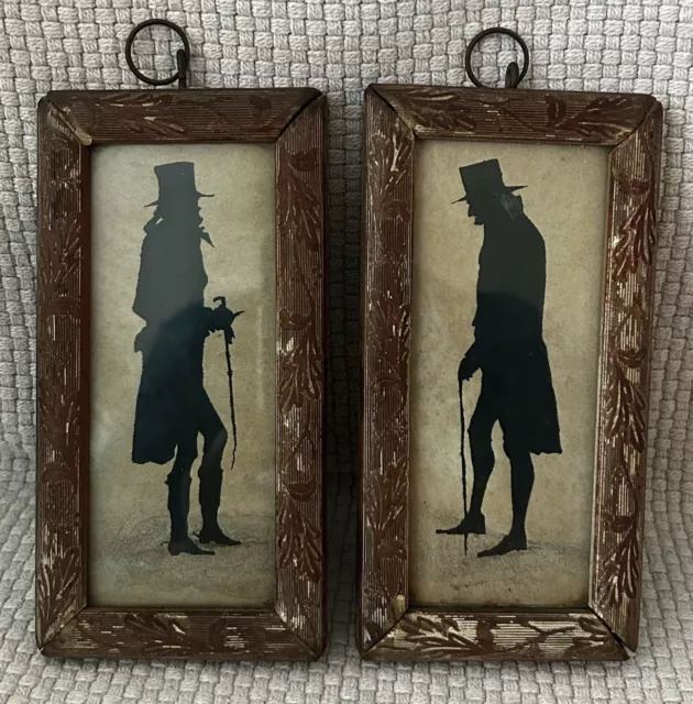 PAIR~Early 19th CENTURY Antique HandPainted FULL LENGTH SILHOUETTE of MEN~SMALL*