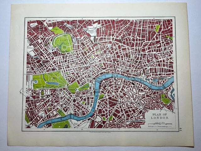 Uk Map 1908 PLAN OF LONDON (Map) from the 1908 Johnston World-Wide Atlas SEE ...