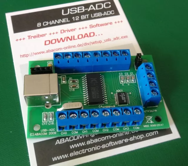 USB-Messmodul, 12 Bit, 8 Kanäle + PC nach I2C Adapter