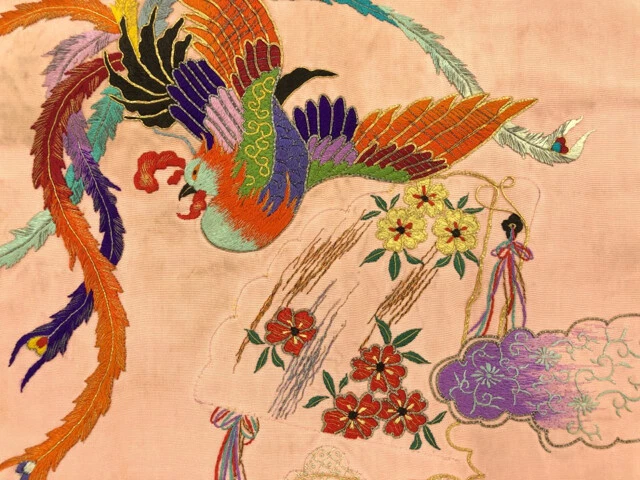 6526640: Japanese Kimono / Antique Nagoya Obi / Phoenix With Cloud & Flower