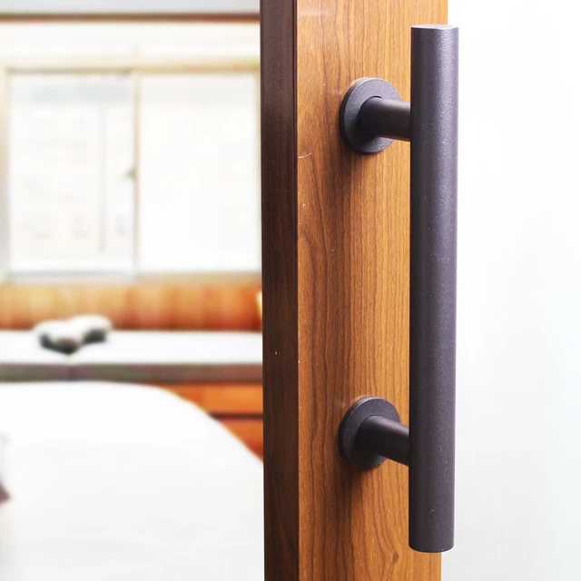 12" Heavy Duty Sliding Barn Door Handle Pull and Flush Hardware Set Round Black