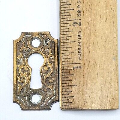 Vintage Ornate Bronze Skeleton Key hole Escutcheon Salvage Hardware 1 3/4" x 1" 3