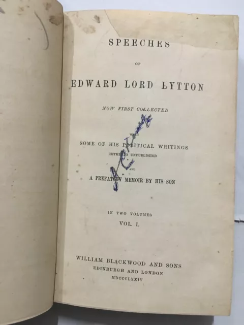 Discours Lord Lytton. Avec Certains De Sa Politique Writings. 2 Volumes 1874 2