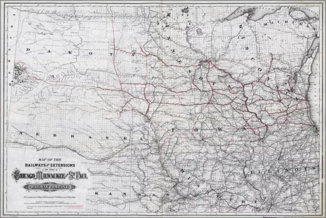 Poster, Many Sizes; Map Of Chicago Milwaukee St. Paul Railroad 1881