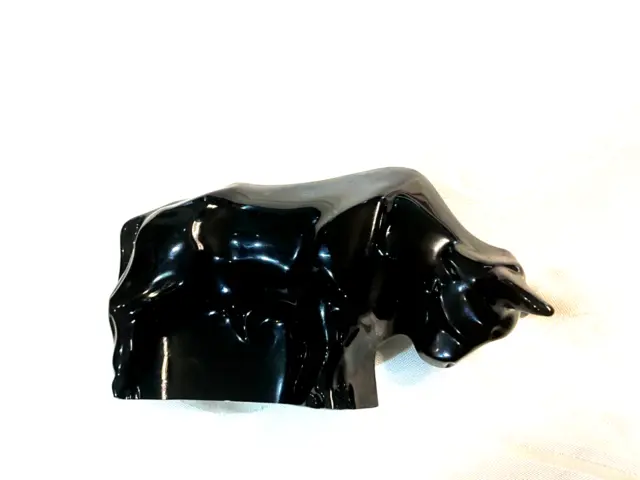 BACCARAT Figurine Black French Crystal WallStreet Charging Bull Excellent 7in