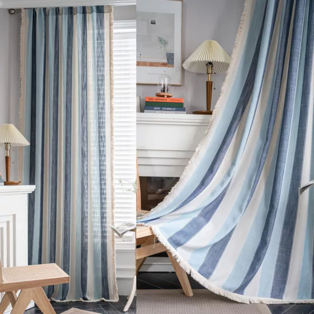 Vintage Curtain Tassel Stripe Living Room Window Treatment Drape Curtain Valance
