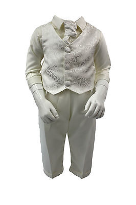 Baby Boys 4 Piece Christening Outfit / Christening Suit Ivory Paisley