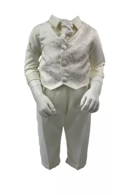 Baby Boys 4 Piece Christening Outfit / Christening Suit Ivory Paisley