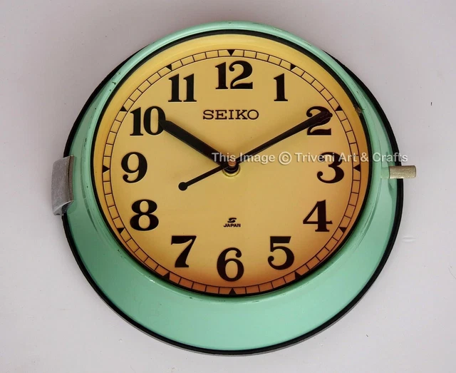 Vintage Maritime Seiko Wanduhr Slave Nautische Industrie Schiffsuhr Blaugrün