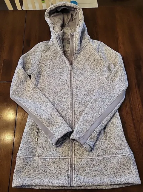 Athleta Fleece Jacket Womens XS Grey Knit CYA Stronger Hood Full Zip Long
