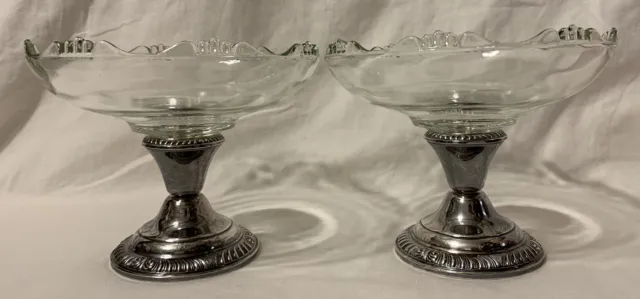 Rare Revere Silversmiths Glass Compote Bowl Weighted Sterling Base #2003 Pair