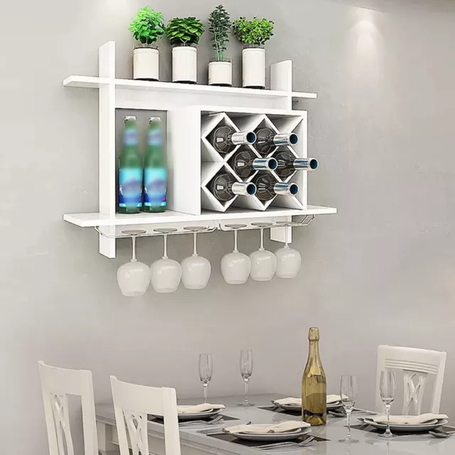 Modern Wall Mount Wine Rack Restaurant Bar Glass Cup Holder Home Decor White