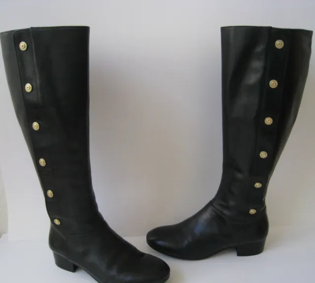 Nine West Black Leather Gold Studded Knee Hi Riding Boots Size Us 6M Hot