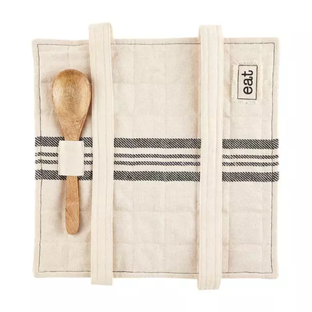 Mud Pie Bistro Collection EAT Quilted Casserole Baker Travel Holder Wood Spoon