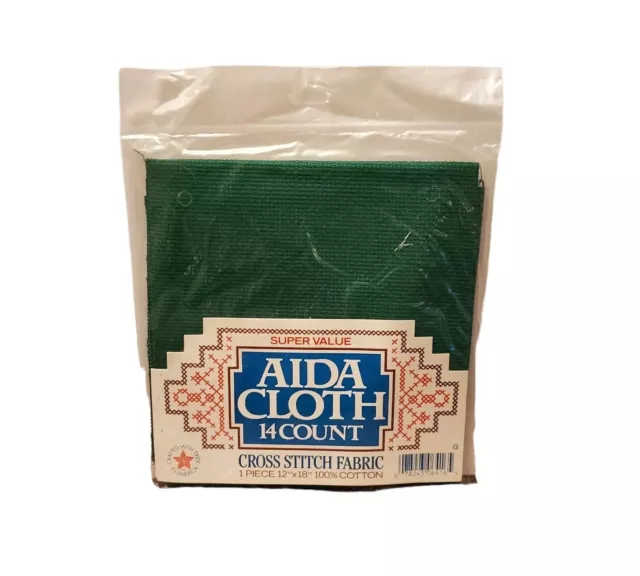 Aida Cloth 14 Count Cross Stitch 100% Cotton Emerald Green 12"X18" New Sealed