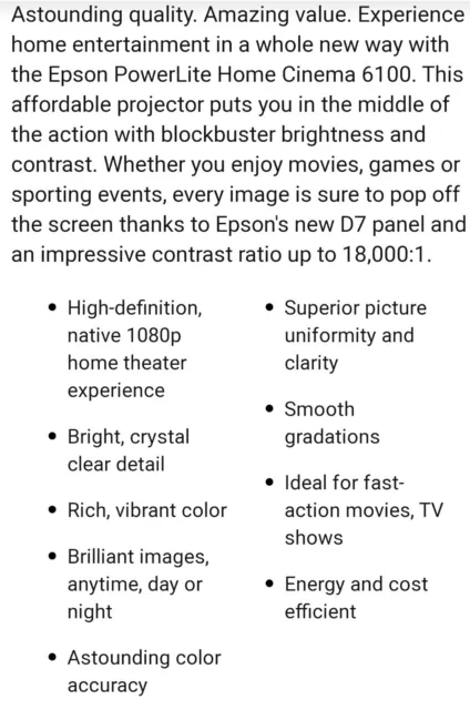 Epson Home Cinema 6100 Projector