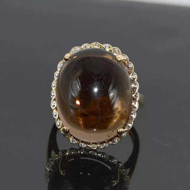 10ct Solid Yellow Gold Hallmarked Natural Smokey Topaz Diamond Ring Vintage