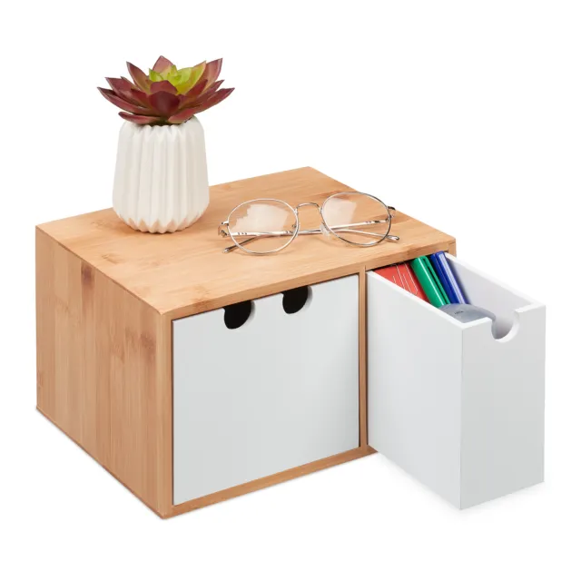 Schubladenbox Bambus 2 Fächer Schreibtischbox Schreibtischorganisator Bürobox