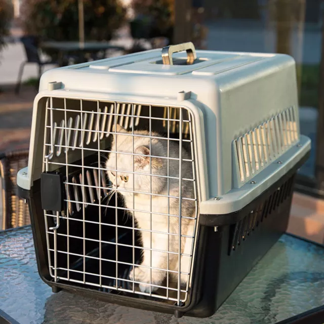 Grey Large Pet Carrier Cat Puppy Travel Cage Dog Carry Basket Transporter Box