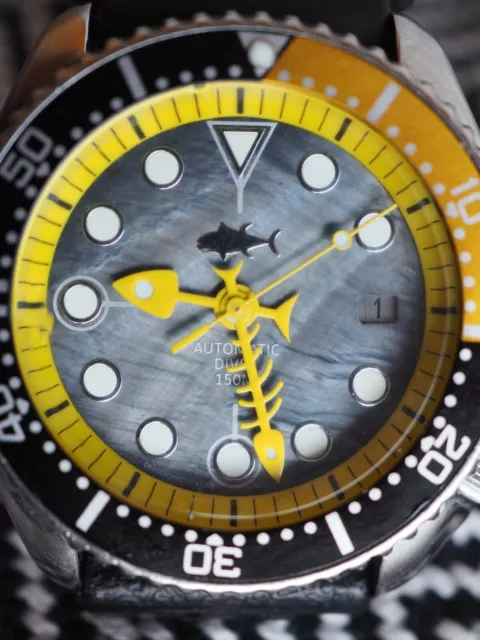 SEIKO DIVER WATCH 7002 fishbone modified automatic watch yellow hands 564.12 PicClick