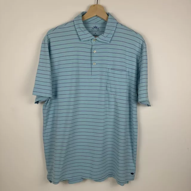 Peter Millar Seaside Wash Polo Shirt Pocket Striped Blue Mens Medium M