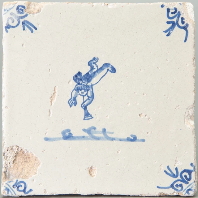 Nice Dutch Delft Blue biblical tile, angel, revelation: 11:15., 17th century.