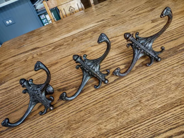 3 Ornate Cast Iron 4 Prong Coat Hat Rack Hooks Wall Mirror Halltree Towel Holder