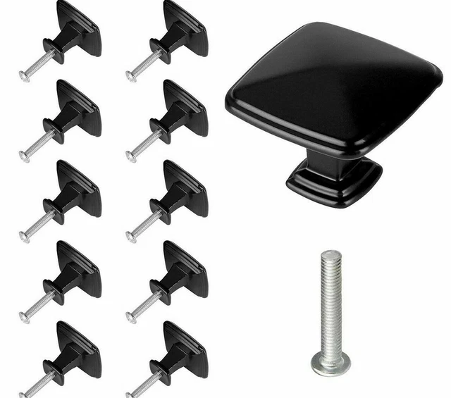 (10) Metal Drawer / Cabinet Door Pulls Handles Knobs - Black - Square w Screws